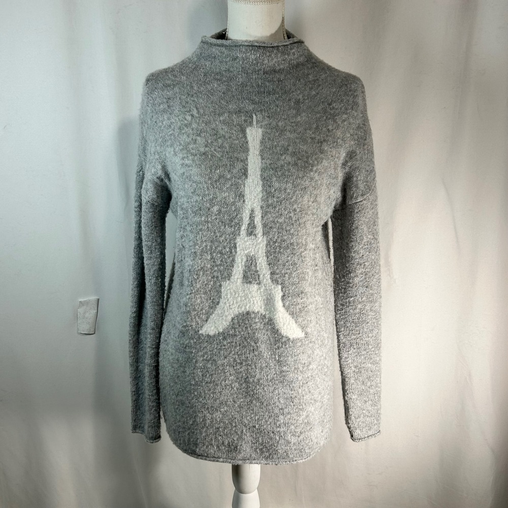 Cupcakes and Cashmere Eiffel Tower Mock Neck Sweater‎ Gray Womens XS